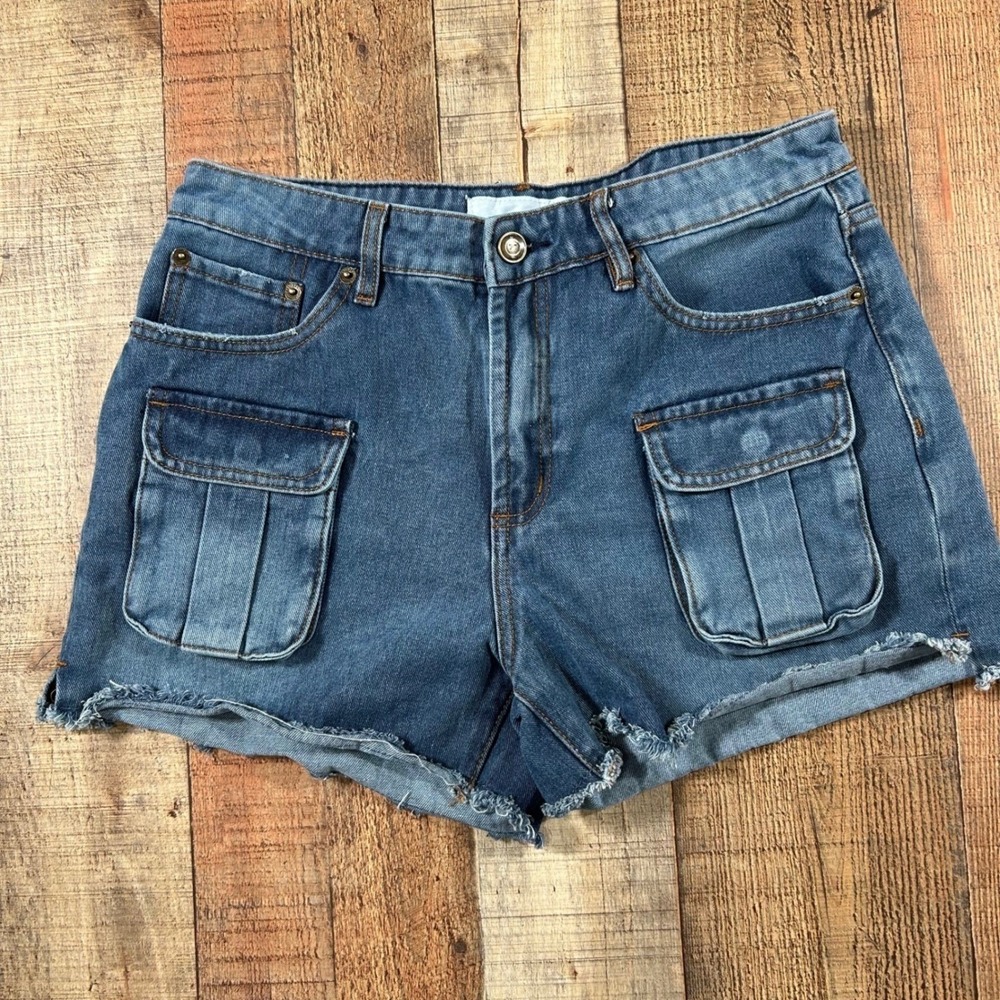 Seven 7 Blue Denim Jean Shorts 28 Medium Wash Five Pocket Casual Basics Summer